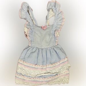 Charming Blue and Pink Striped Kids Romper